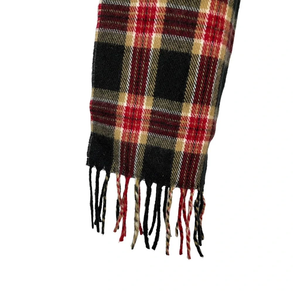 Forecaster of Boston 100% Acrylic Scarf Fringe Plaid Black Brown Red White Soft